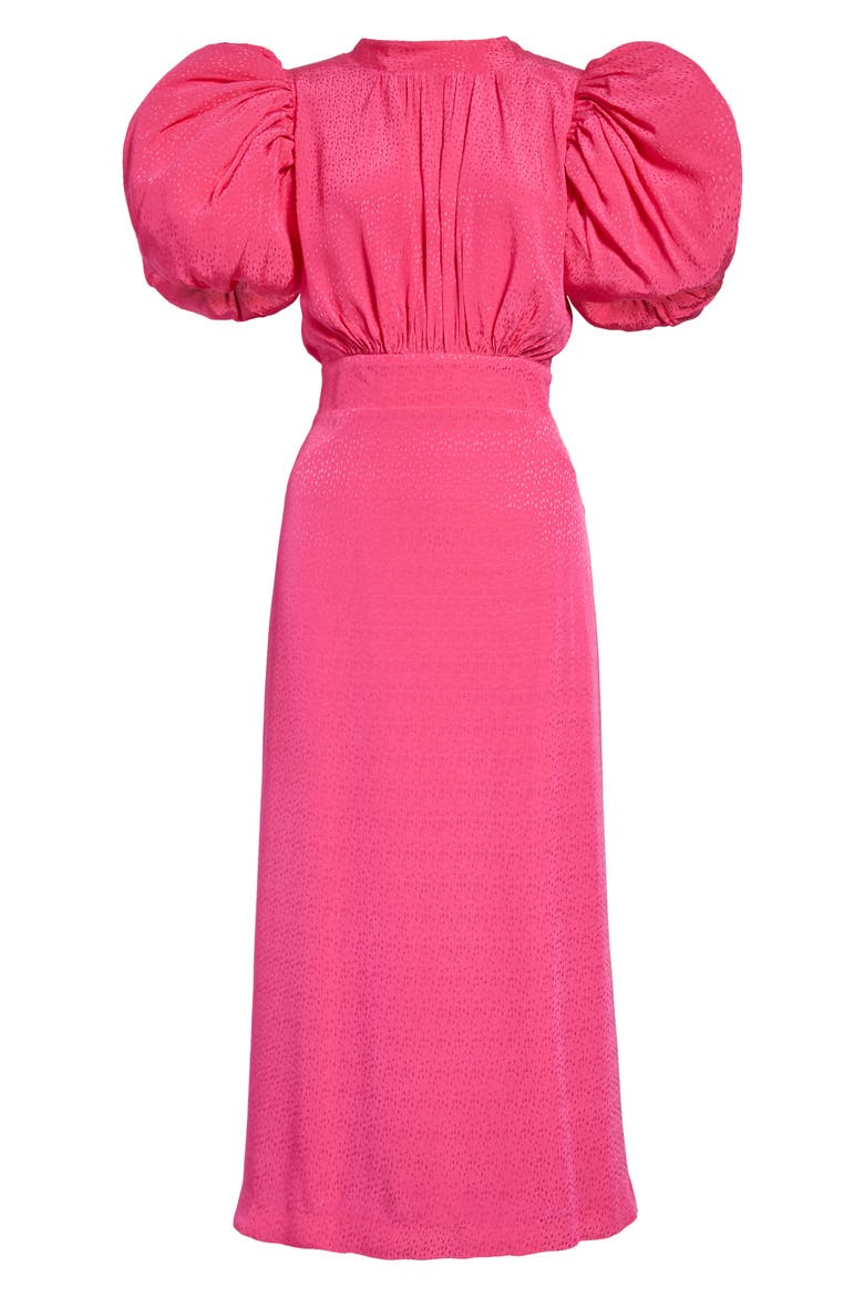 Dawn Puff Sleeve Open Back Jacquard Dress, Alternate, color, FUCHSIA PURPLE
