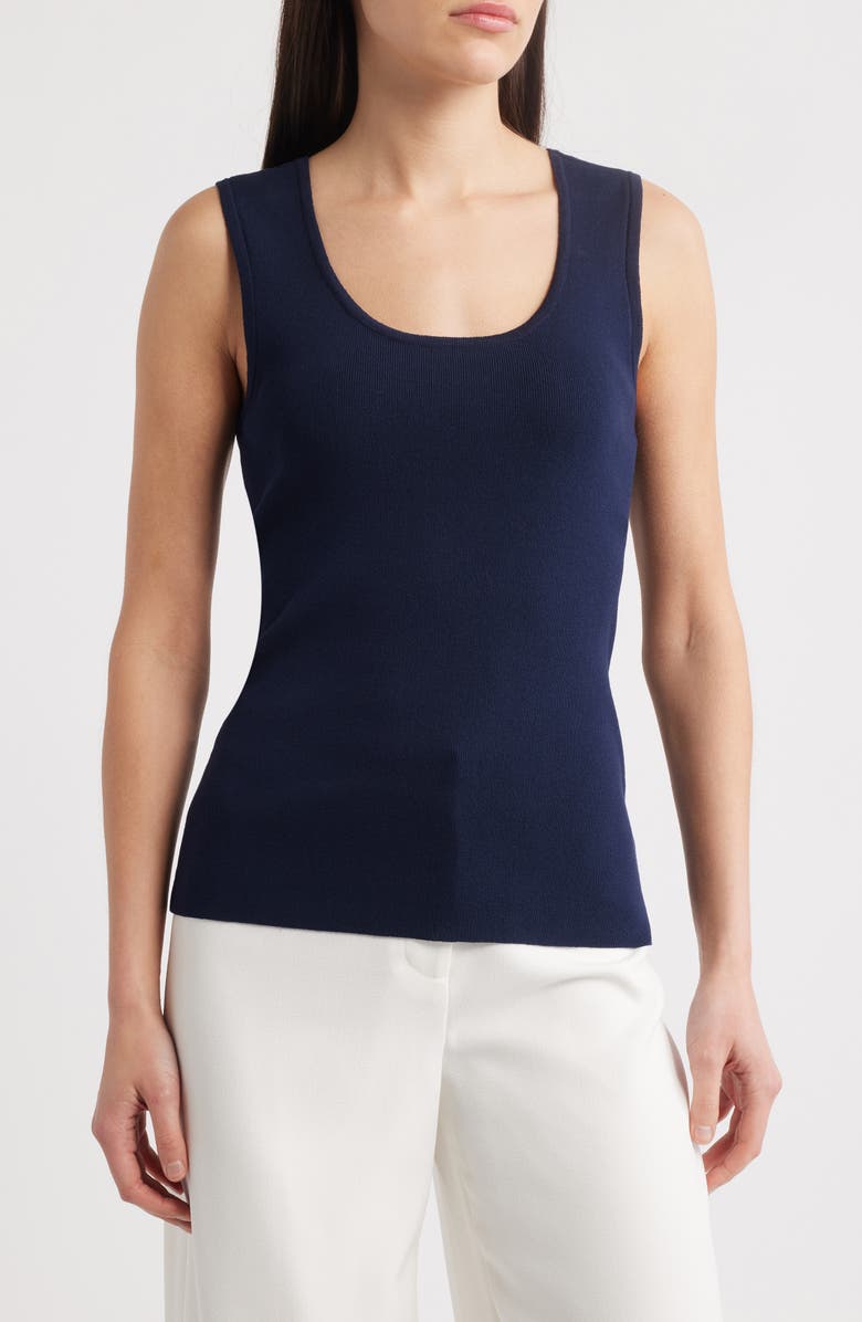 Tahari ASL Scoop Neck Sweater Tank, Main, color, Navy