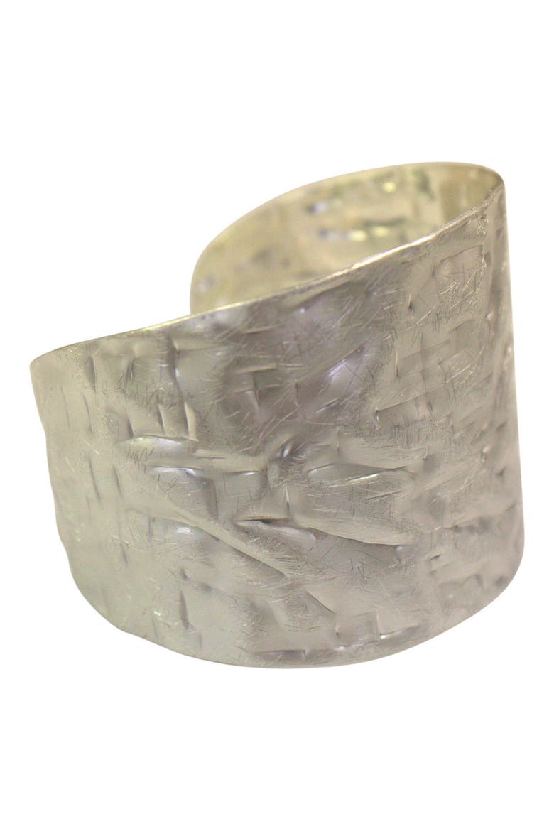 Alda Hammered Cuff Bracelet, Main, color, SILVER