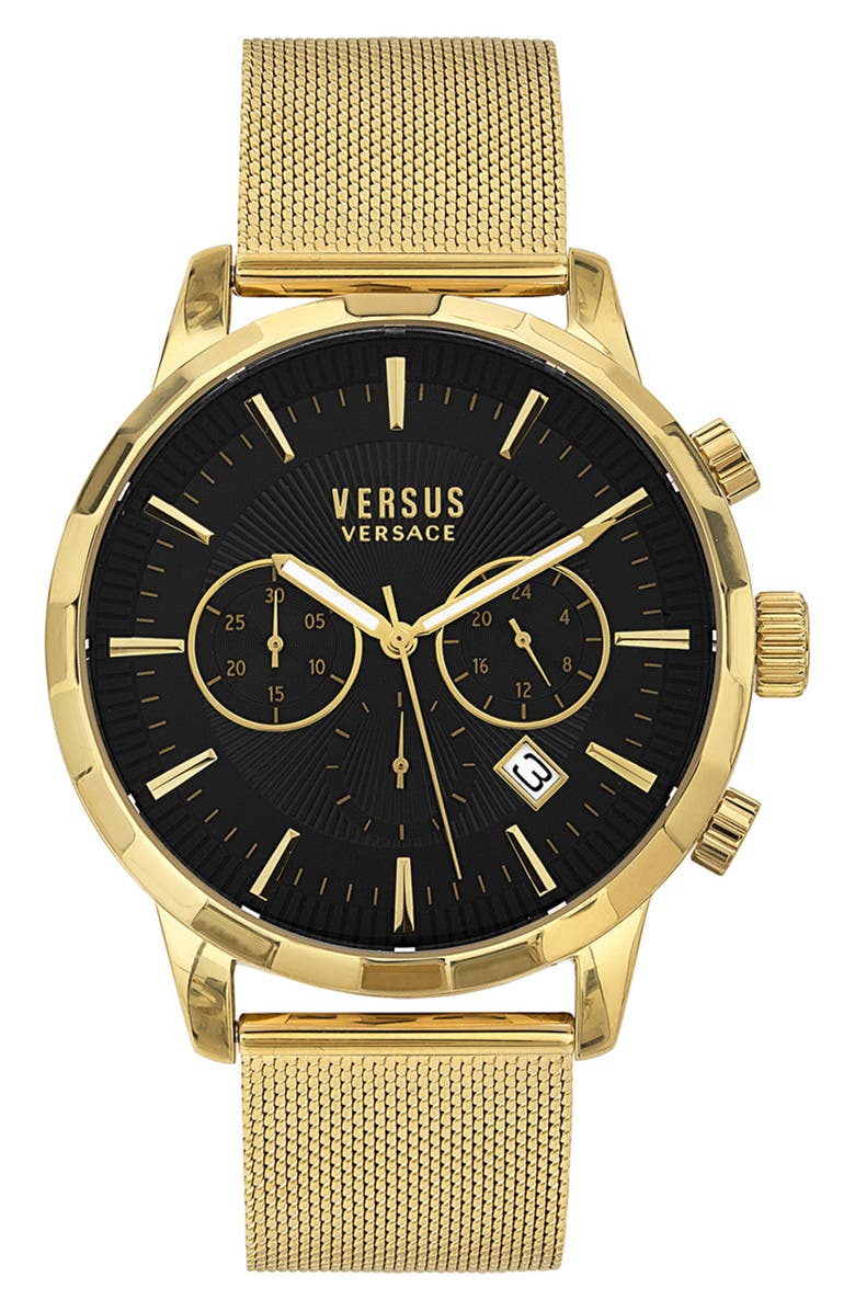 VERSUS Versace Eugene Mesh Band Chronograph Watch, 46mm, Main, color, Ip Yellow Gold