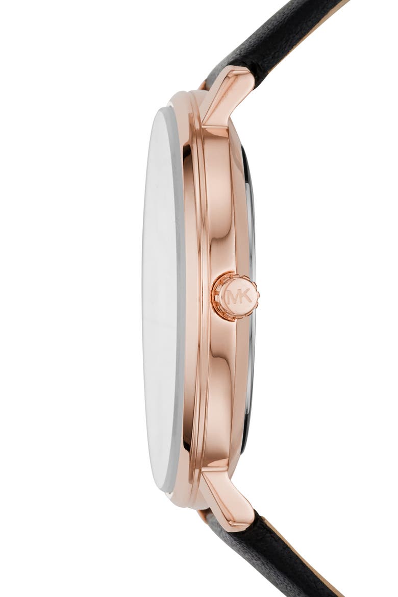Pyper Leather Strap Watch, 38mm, Alternate, color, BLACK/ WHITE/ ROSE GOLD