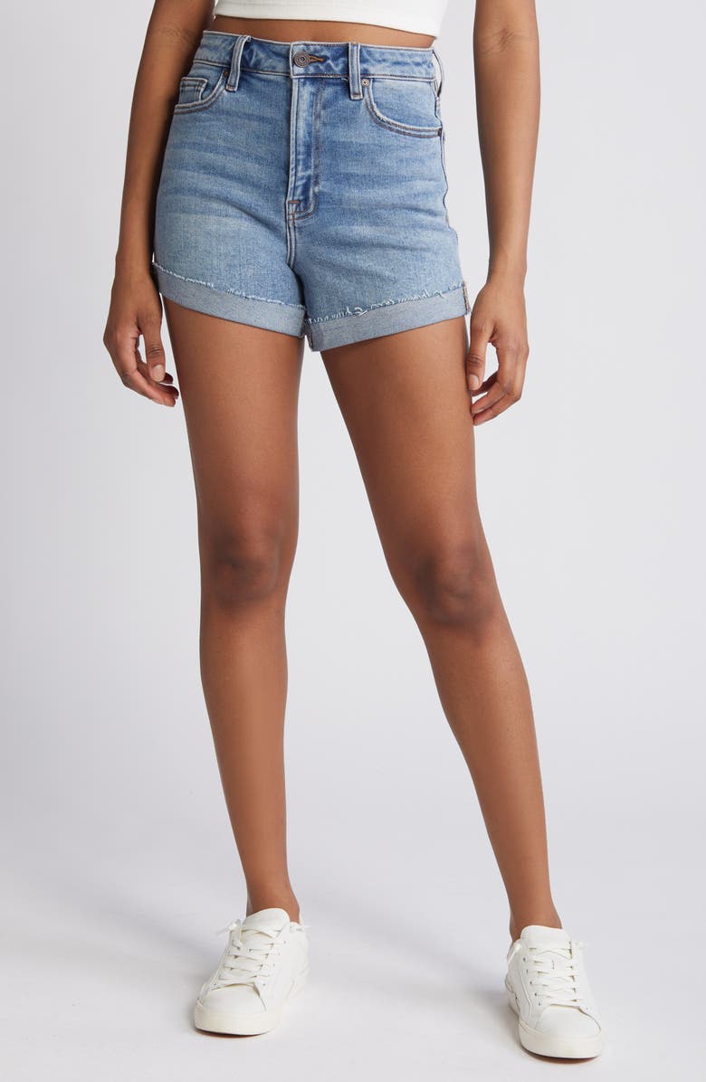 HIDDEN JEANS Cuffed High Waist Denim Shorts, Main, color, 