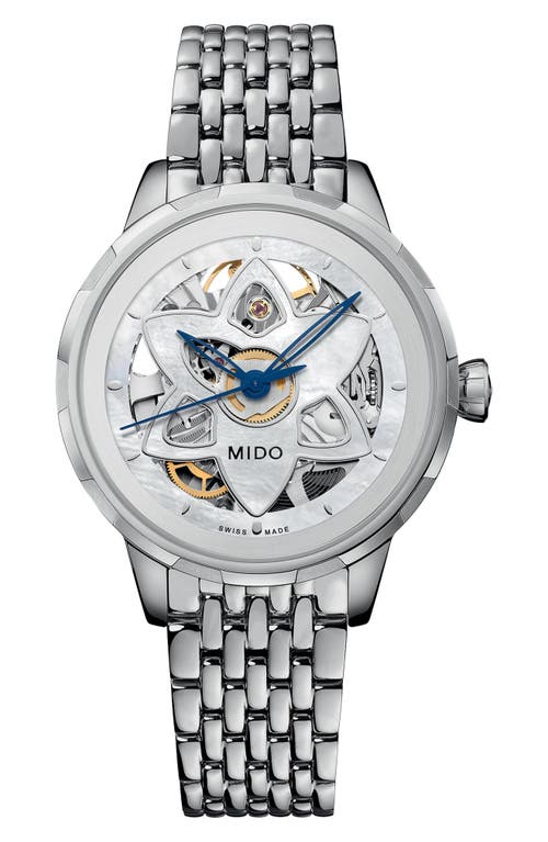 MIDO Rainflower Blossom Skeleton Automatic Bracelet Watch, 34mm in White Mother Of Pearl at Nordstrom