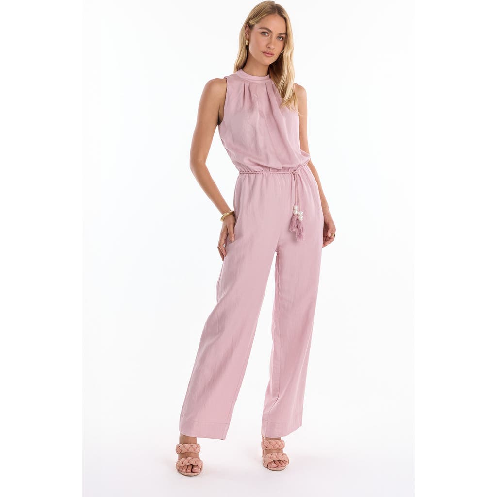 The Noli Shop Fernanda Linen Jumpsuit In Pink