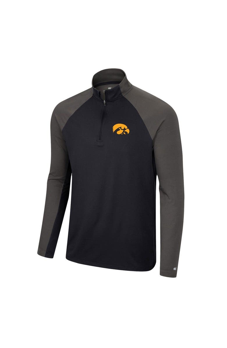 COLOSSEUM Men's Colosseum Black/Charcoal Iowa Hawkeyes Two Yutes Raglan Quarter-Zip Windshirt, Alternate, color, 