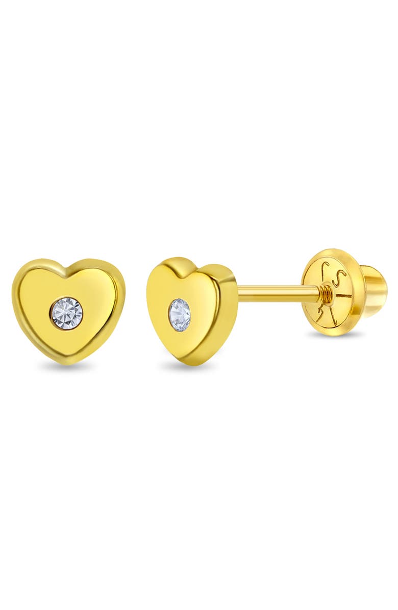 In Season Jewelry 14k Heart Cubic Zirconia Little Earrings, Main, color, Gold