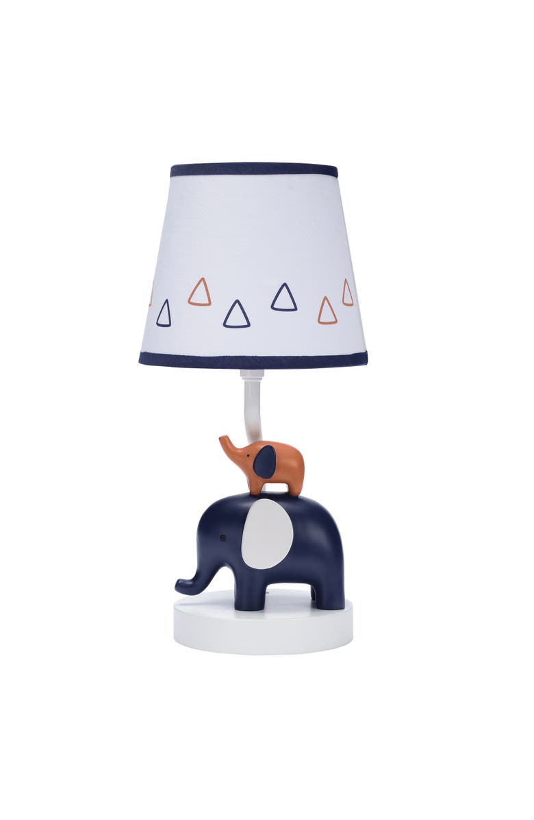 Lambs & Ivy Playful Elephant Nursery Lamp with Shade and Light Bulb, Main, color, Blue