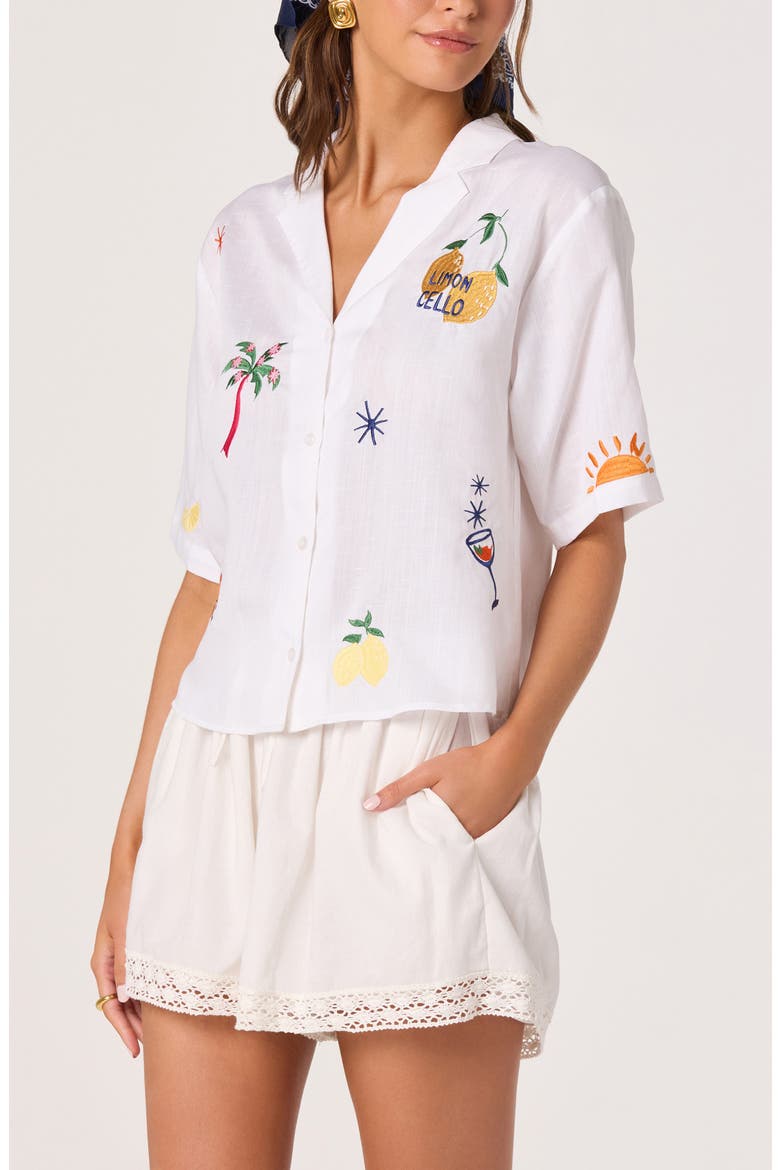 Vesa Embroidered Detail Button-Up Shirt, Main, color, WHITE TROPICAL MULTI