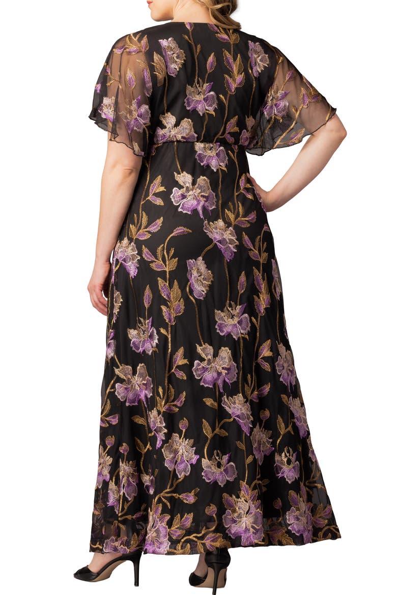 Embroidered Elegance Floral Gown, Alternate, color, PURPLE PEONIES