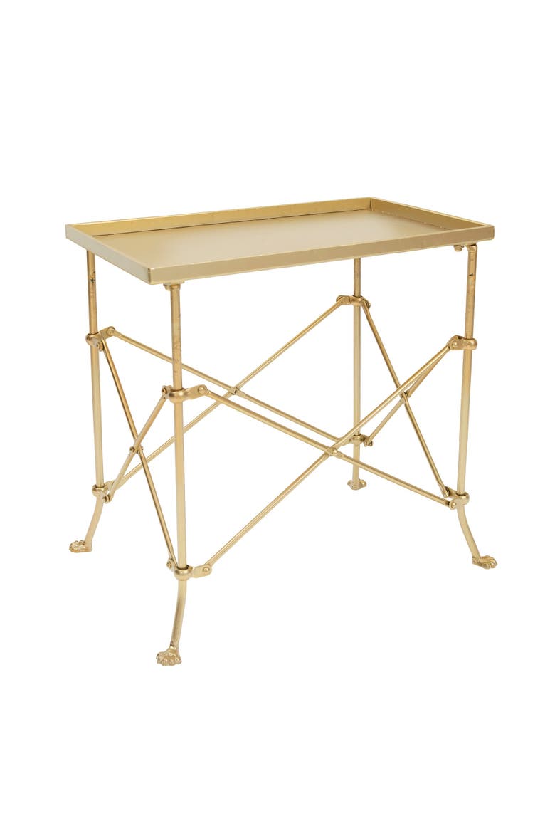 Vintage Rectangular Metal End Table with Claw Feet, Gold, Main, color, Gold