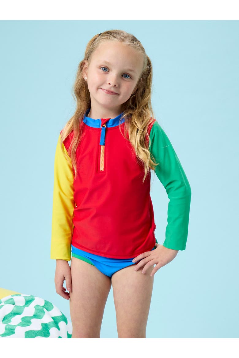 Toddler Girls UPF50+ Long Sleeve Zipper Rash Guard 2-Piece, Alternate, color, Primary Color Block