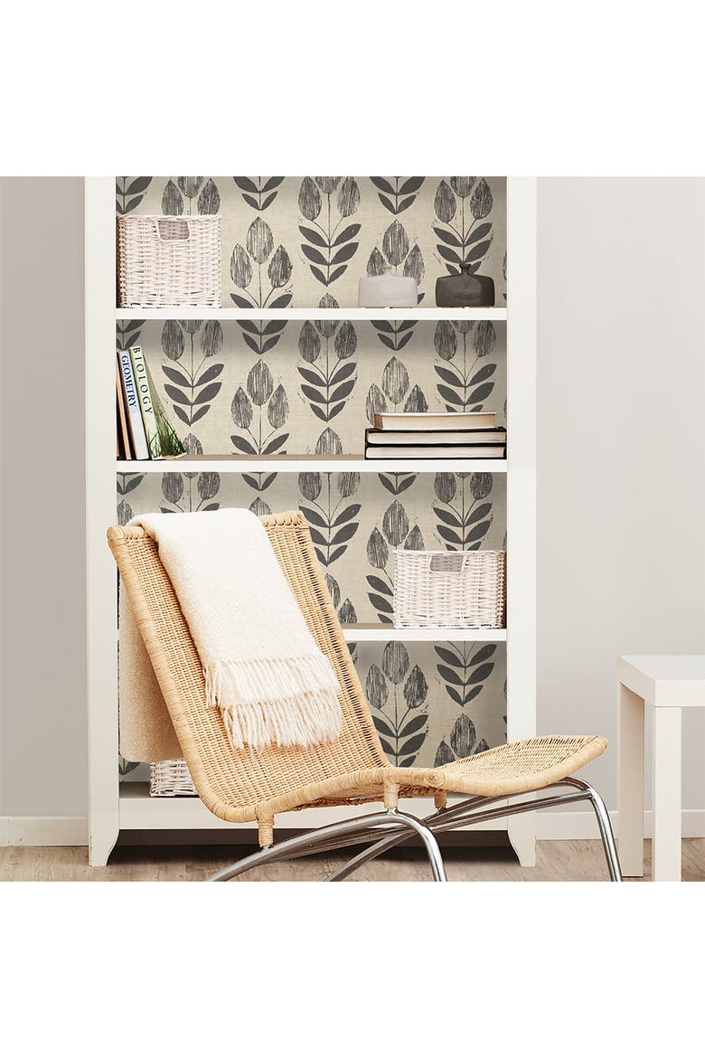 Folk Tulip Peel N Stick Wallpaper, Alternate, color, NEUTRAL