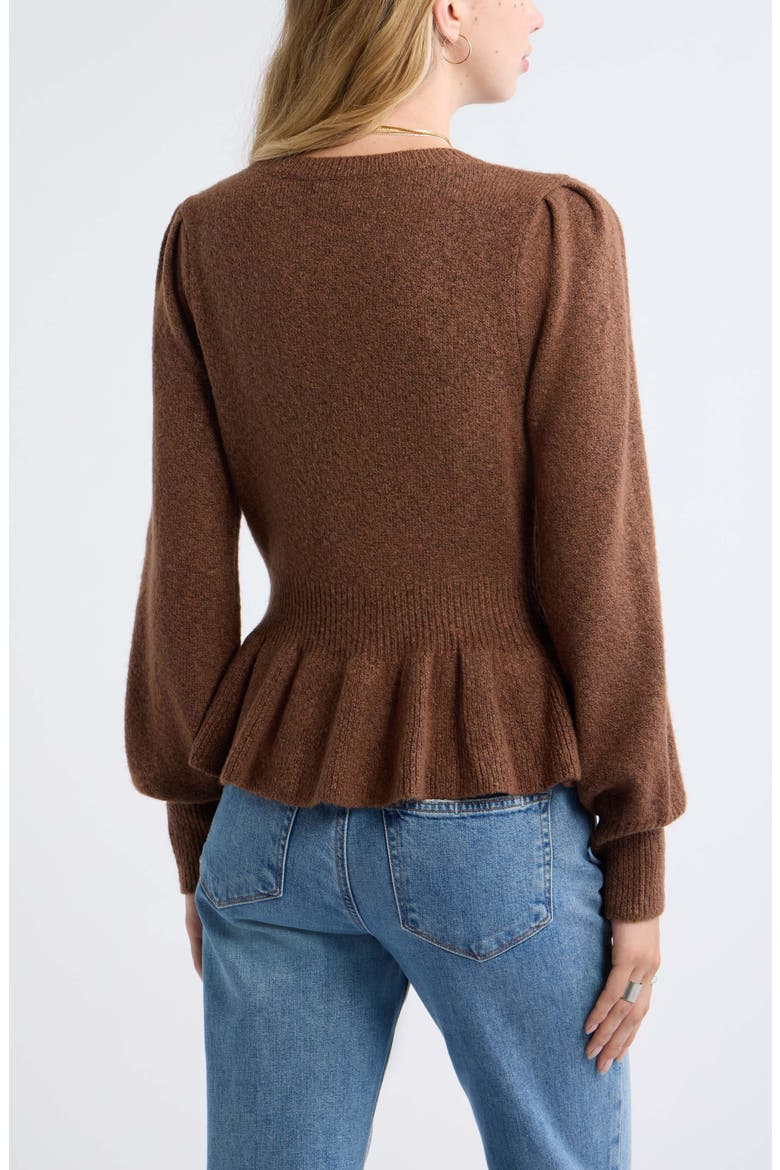 Peplum Cardigan, Alternate, color, BROWN MUSTANG