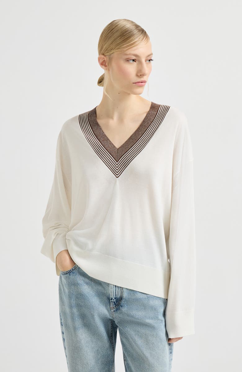 Brunello Cucinelli Cashmere and silk lightweight sweater, Main, color, White