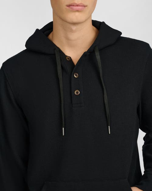 Onia Waffle Half Button Hoodie In Black