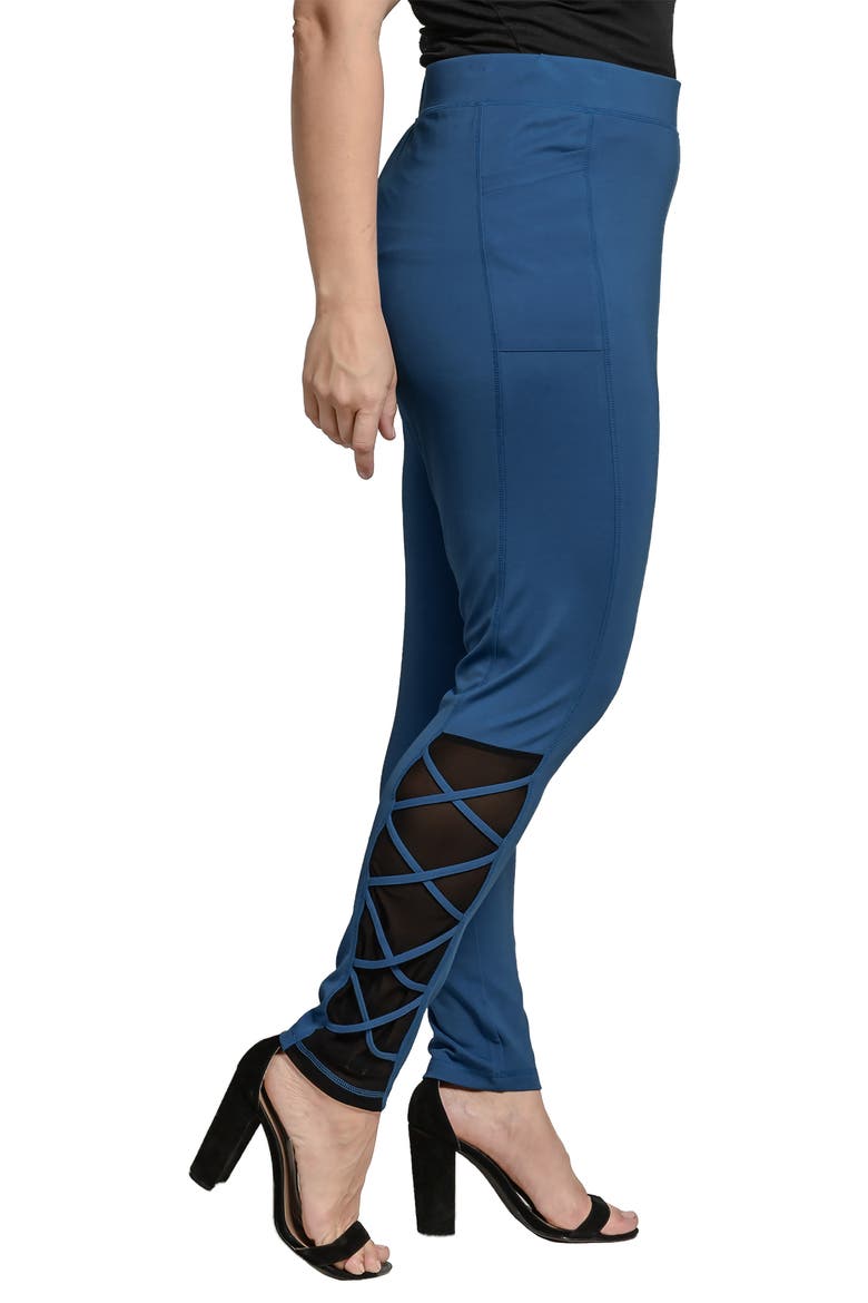 Interlaced Mesh Detail Leggings, Alternate, color, FRENCH NAVY