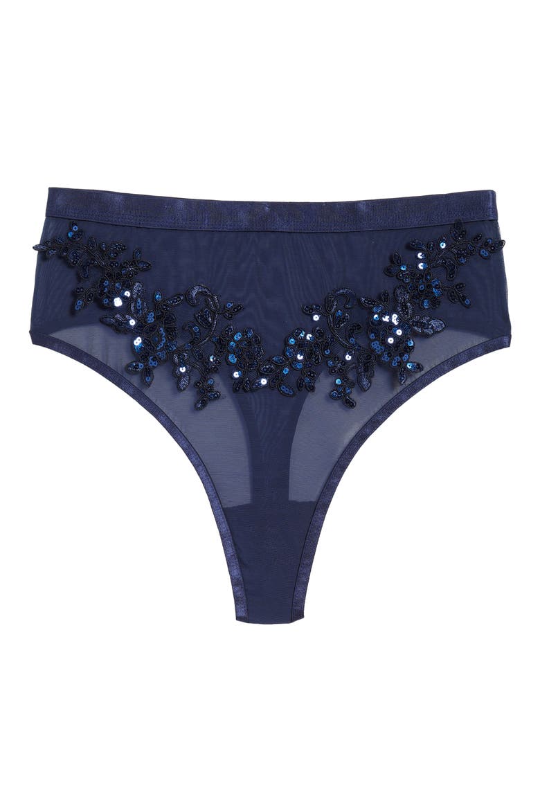 Floral Sequin High Waist Thong, Alternate, color, MIDNIGHT BLUE