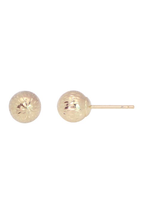 14K Yellow Gold Diamond Cut Etched Ball Stud Earrings