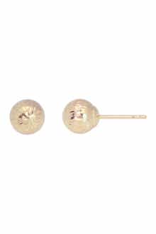 14K Yellow Gold Diamond Cut Etched Ball Stud Earrings