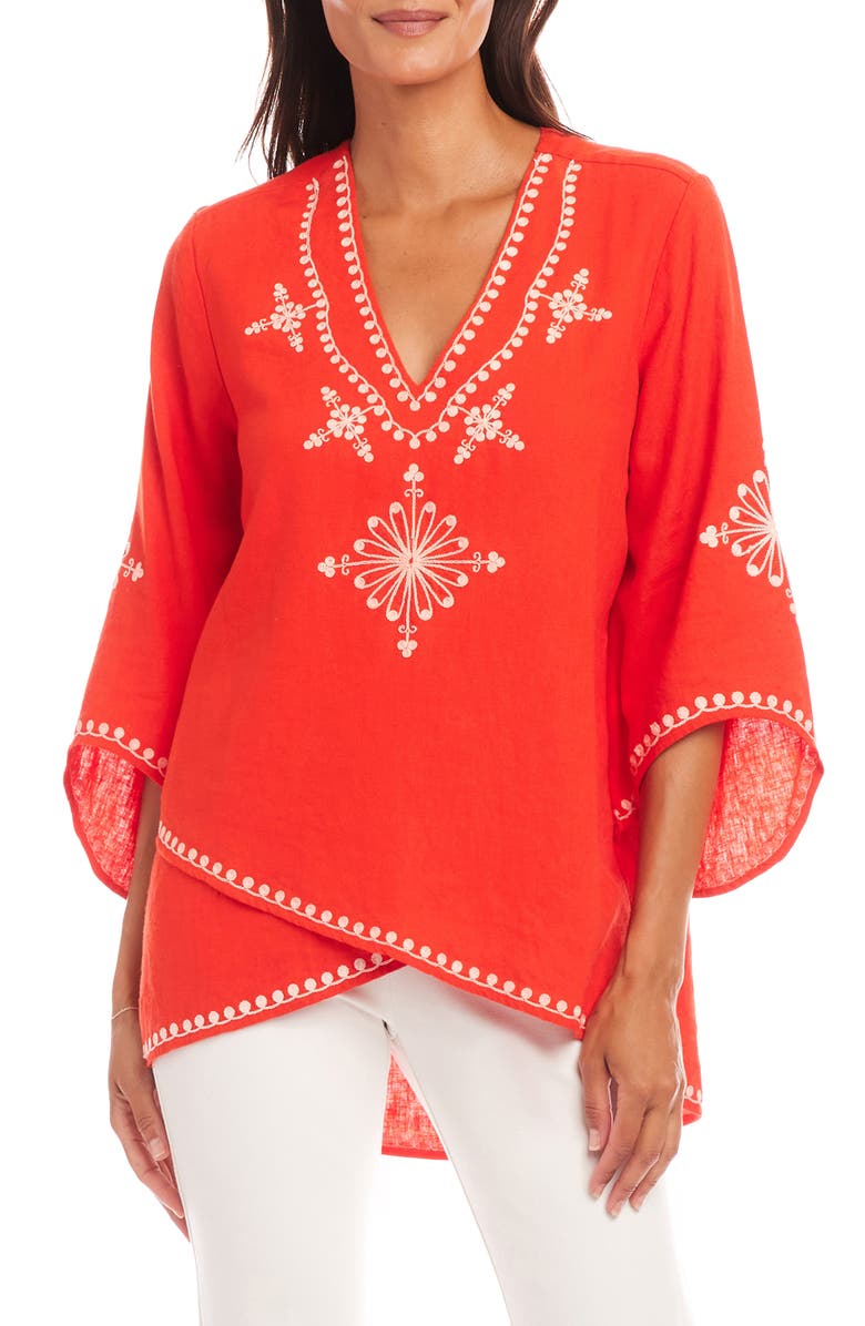 Karen Kane Embroidered Crossover Top, Main, color, Orange