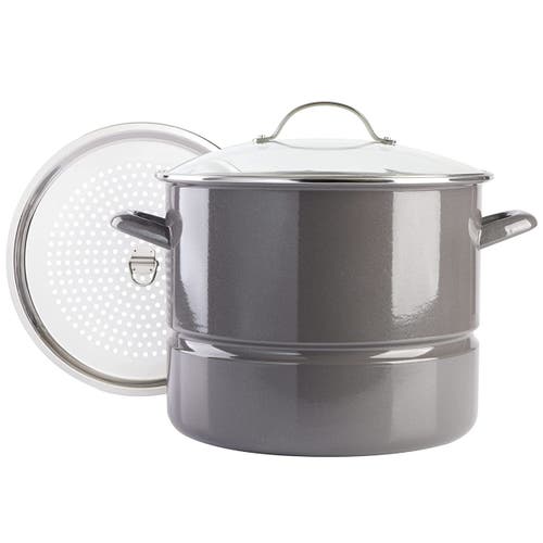 Kenmore 16 Quart Enamel On Steel Stock Pot With Steamer And Lid In Gray