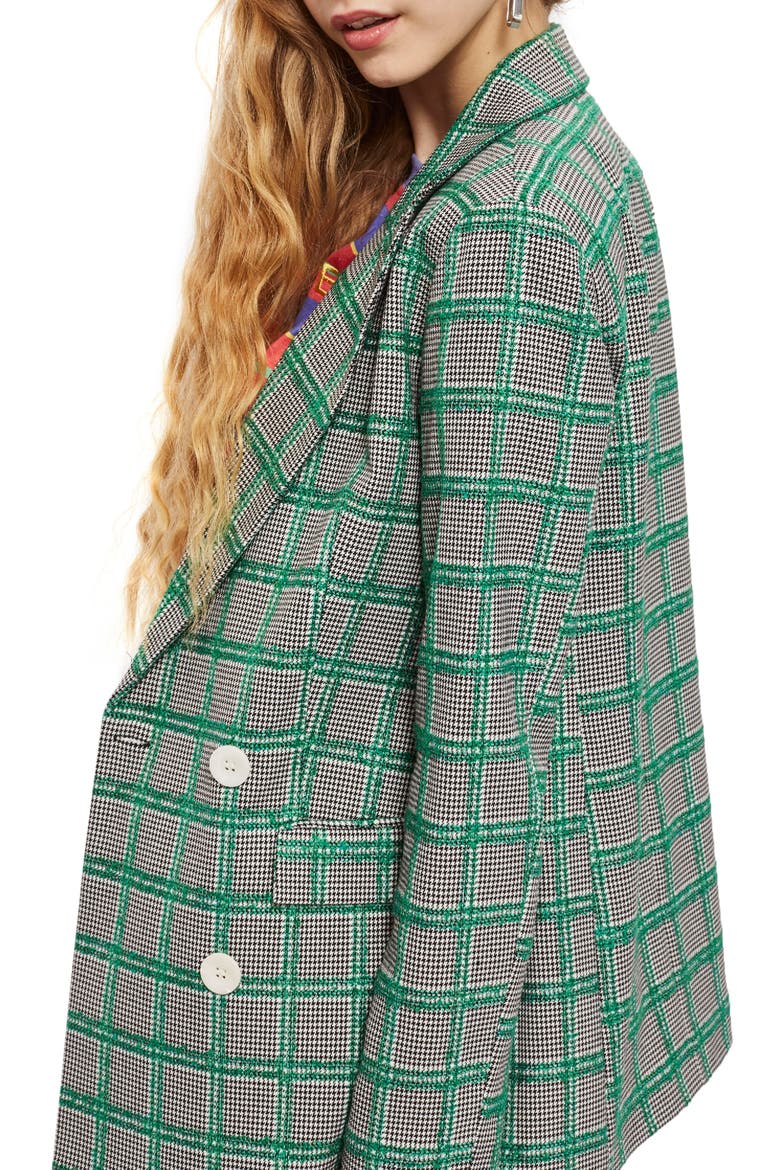Double Breasted Windowpane Plaid Jacket, Alternate, color, GREEN MULTI