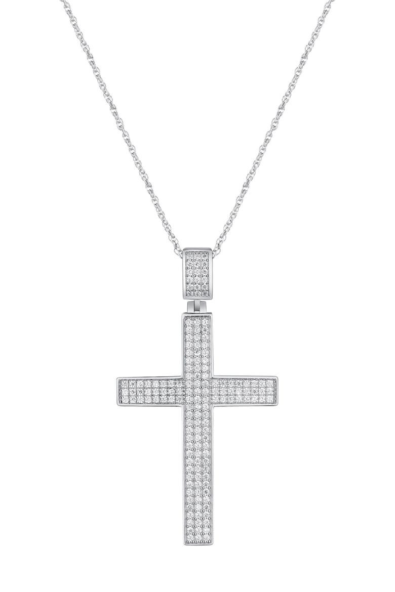 Men's Sterling Silver Cubic Zirconia Cross Pendant Necklace, Main, color, CLEAR