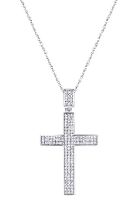 Men's Sterling Silver Cubic Zirconia Cross Pendant Necklace