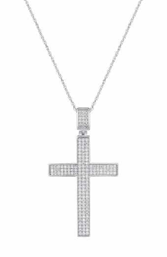 Men's Sterling Silver Cubic Zirconia Cross Pendant Necklace