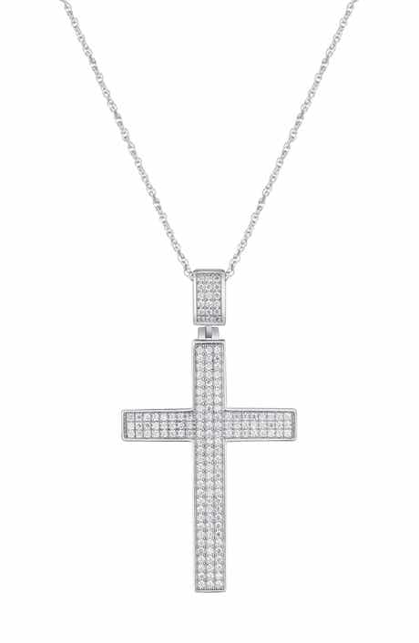 Men's Sterling Silver Cubic Zirconia Cross Pendant Necklace