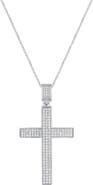 CANDELA JEWELRY Men's Sterling Silver Cubic Zirconia Cross Pendant Necklace