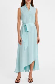 Santorelli Carson Silk Hi-Lo Ruffle Collar Midi Dress