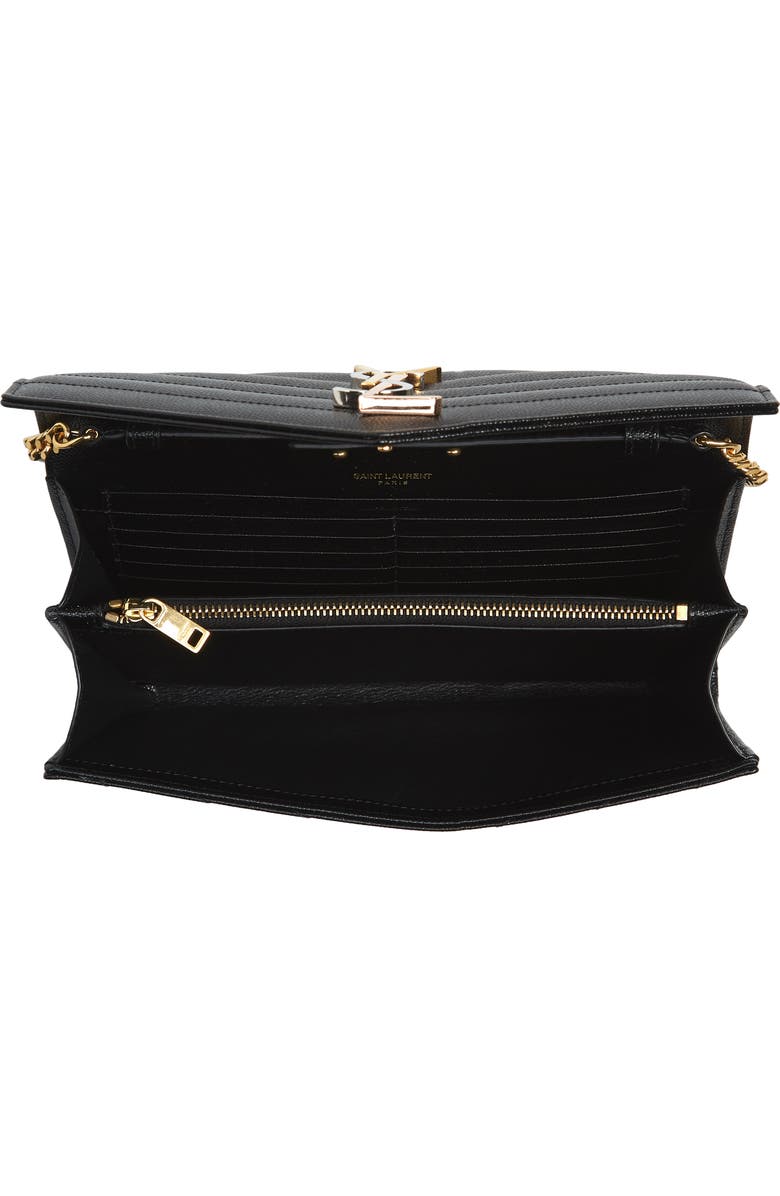 Saint Laurent Monogram Pebbled Leather Wallet on a Chain, Alternate, color, Noir