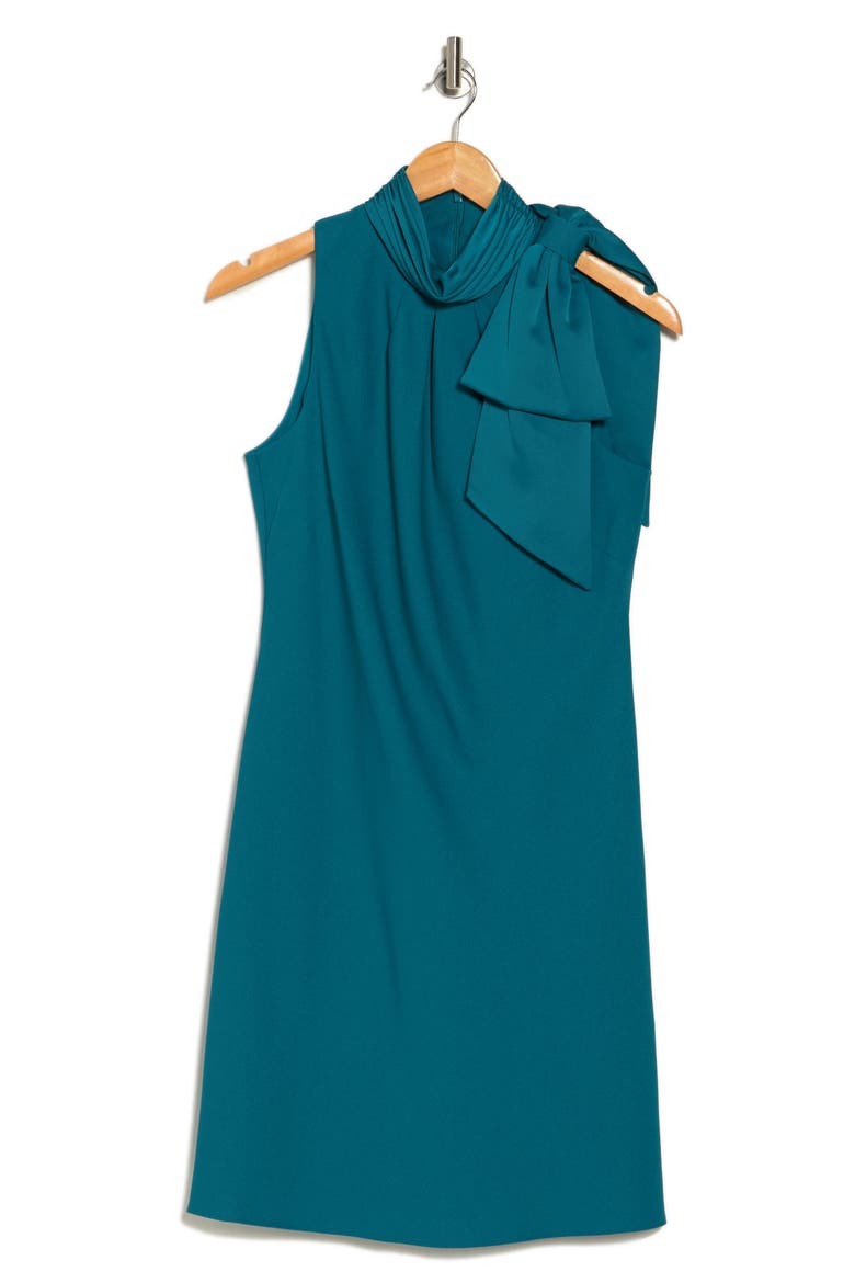 Bow Neck Sleeveless Trapeze Dress, Alternate, color, TEAL