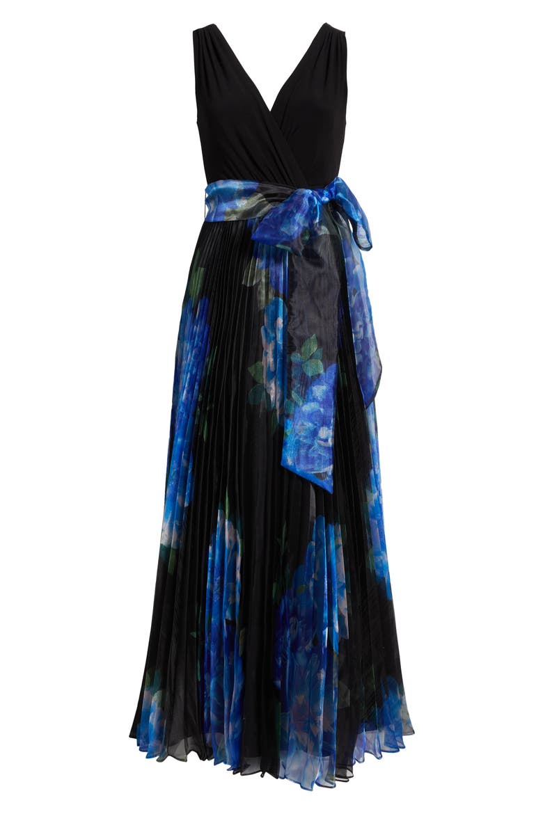Pleated Sleeveless Gown, Alternate, color, BLACK BLUE