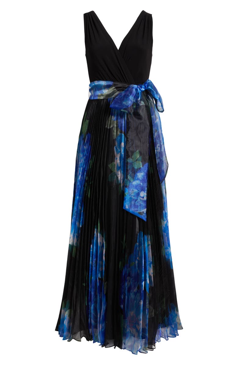 Eliza J Pleated Sleeveless Gown, Alternate, color, Black Blue