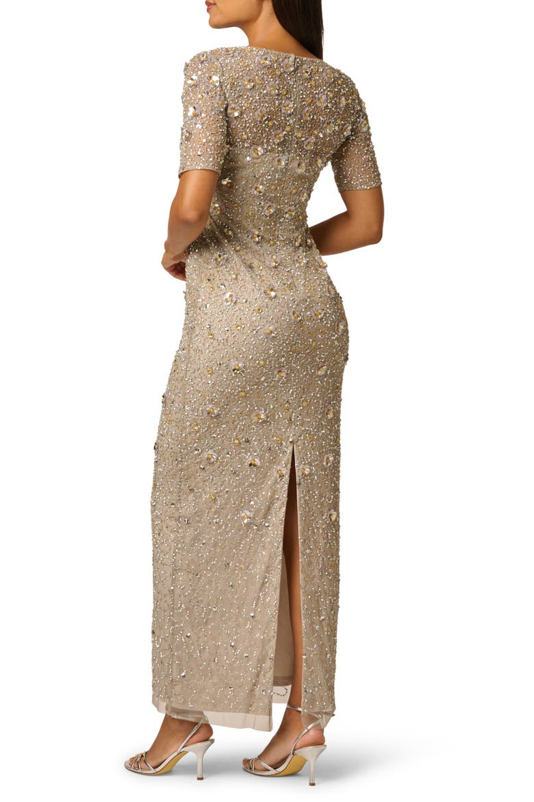 Beaded Evening Gown, Alternate, color, PLATINUM