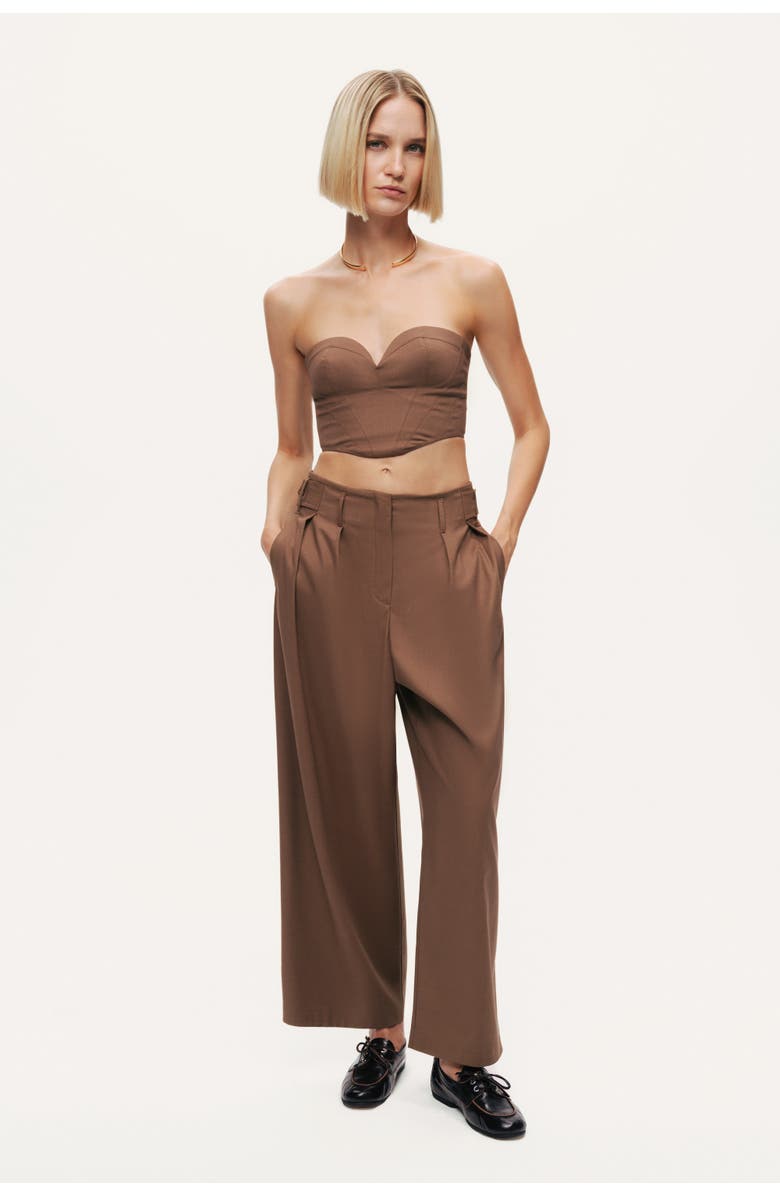 Nocturne Pleated Tapered Crop Pants, Main, color, Brown