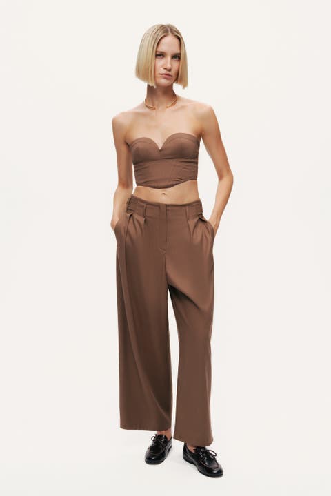 Pleated Tapered Crop Pants