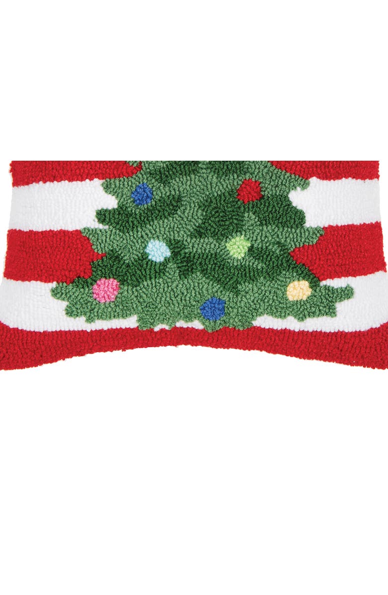 C&F Home Christmas Tree & Candy Cane Striped Hooked Accent Throw Pillow 16" x 16", Alternate, color,