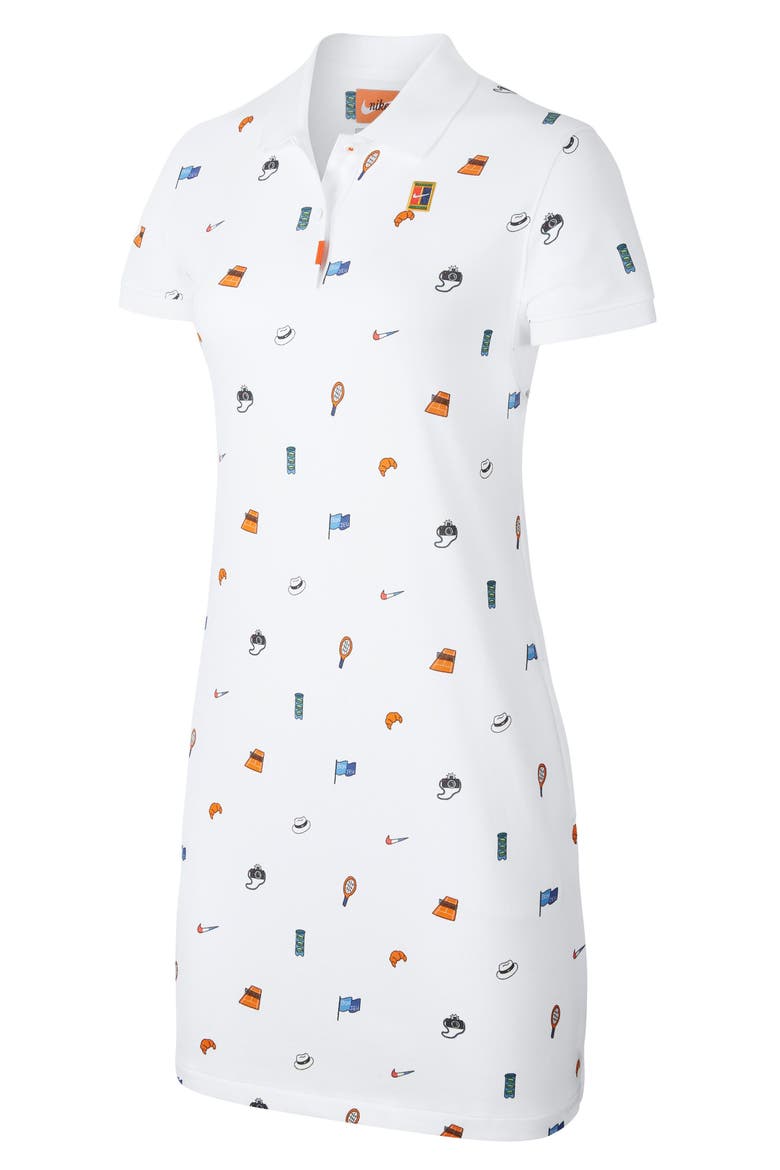 Dri-FIT Print Polo Dress, Alternate, color, WHITE/ BRILLIANT ORANGE