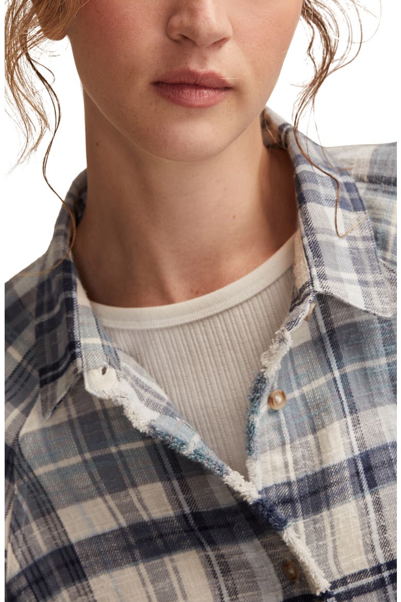 Frayed Plaid Button-Up Tunic Shirt, Alternate, color, BLUE PLAID