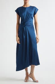 Victoria Beckham Aria Twist Waist Asymmetric Midi Dress
