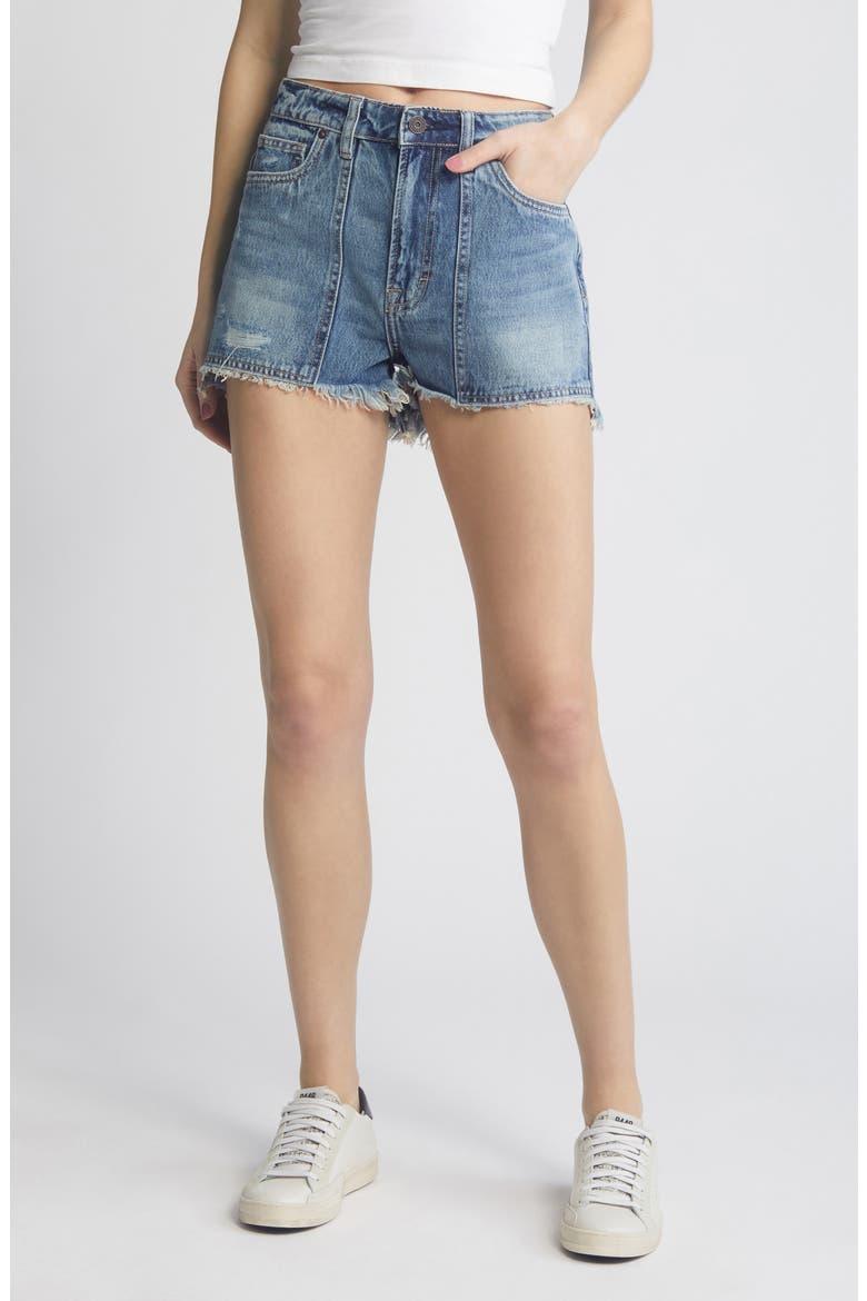 Utility Pocket Distressed High Waist Denim Mom Jeans, Main, color, DARK WASH