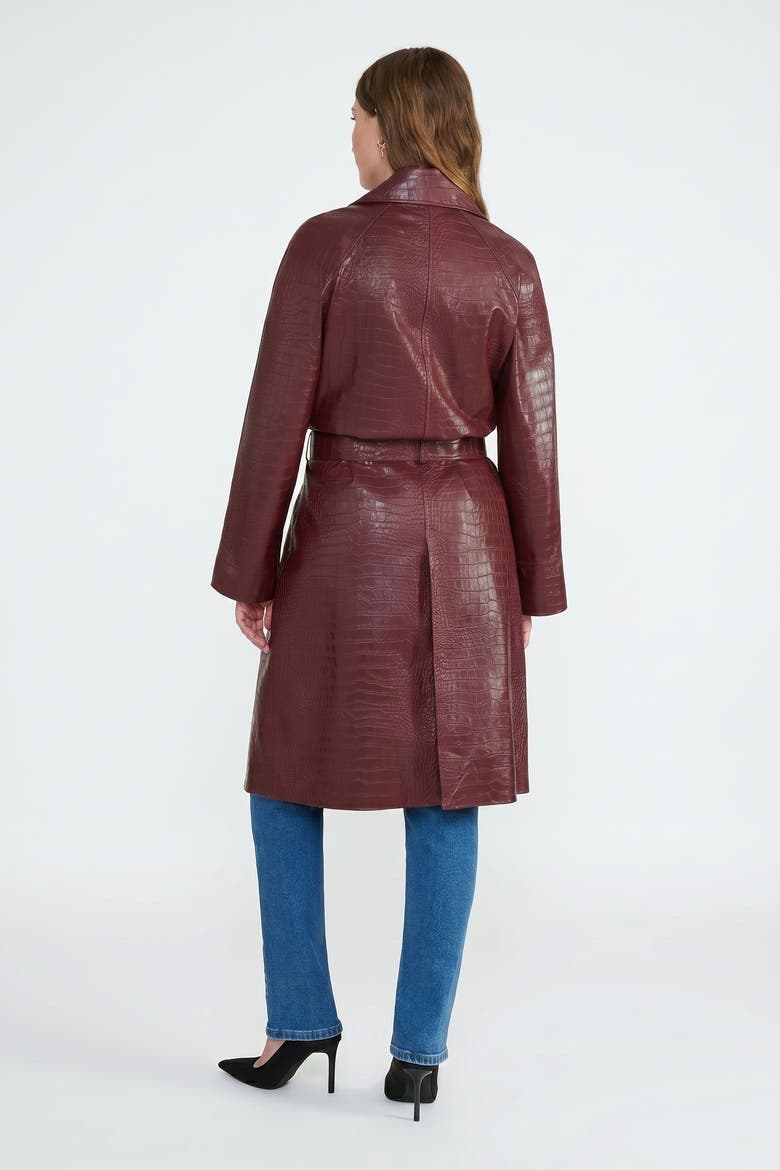 Sloane Croc-Embossed Leather Trench Coat, Alternate, color, Burgundy