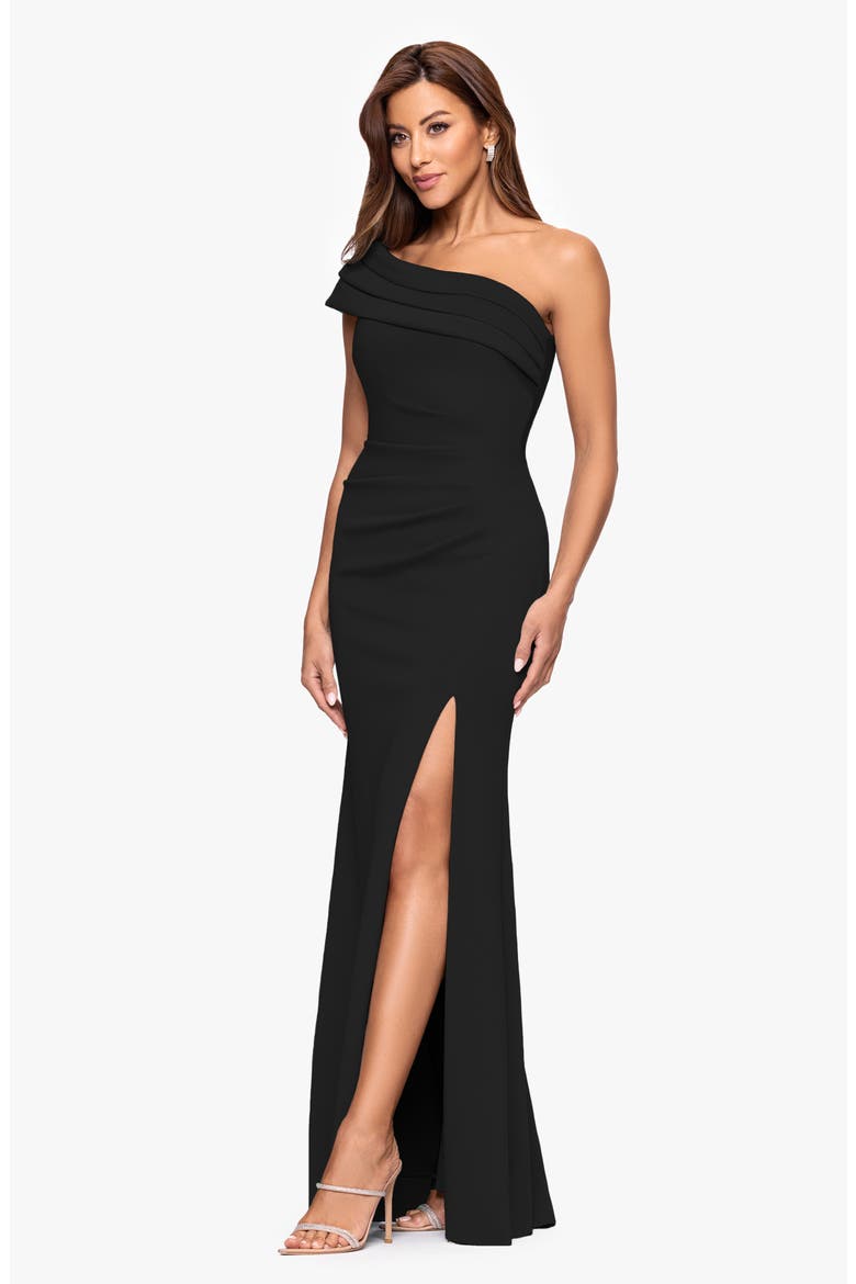One-Shoulder Knit Gown, Alternate, color, BLACK