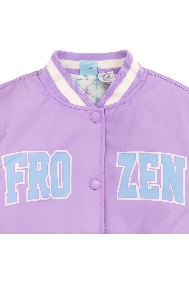 Frozen Varsity Bomber Jacket, Alternate, color, Lavender Anna Elsa