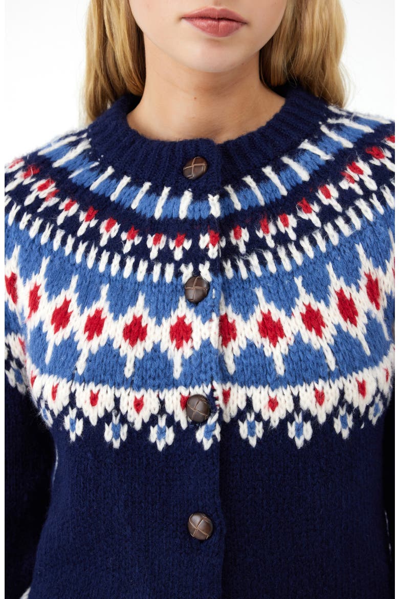 Fair Isle Boxy Cardigan, Alternate, color, NAVY