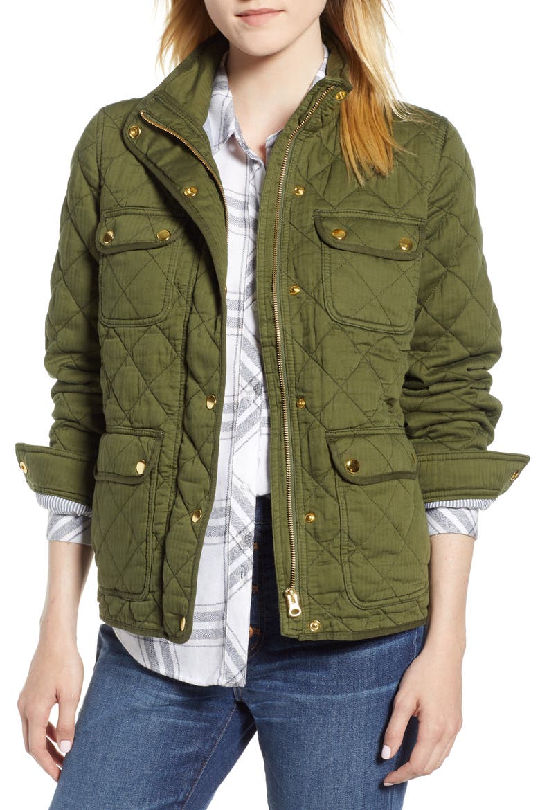 Quilted Downtown Field Jacket, Main, color, DEEP MOSS
