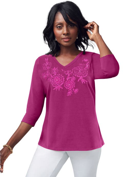 Stretch Cotton Embroidered Tee (Plus)